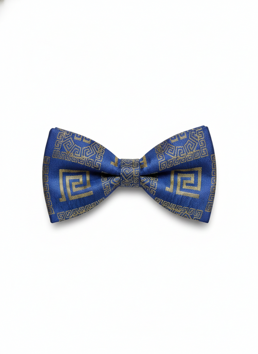 Royal Blue & Gold Patterned Bow Tie – Elegant Formal Accessory