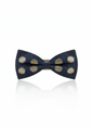 Elegant Blue Silk bow Tie with Golden Circle Pattern – Classic Formal Wear Accessory