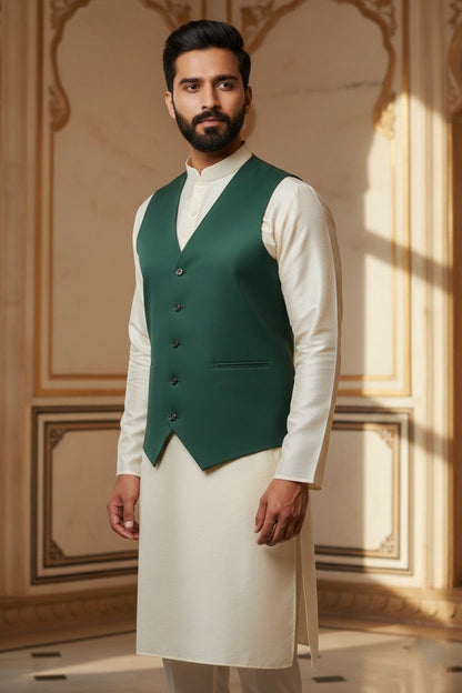 Men’s Teal Nehru Jacket | Stylish Ethnic Waistcoat for Weddings, Festive & Party Wear