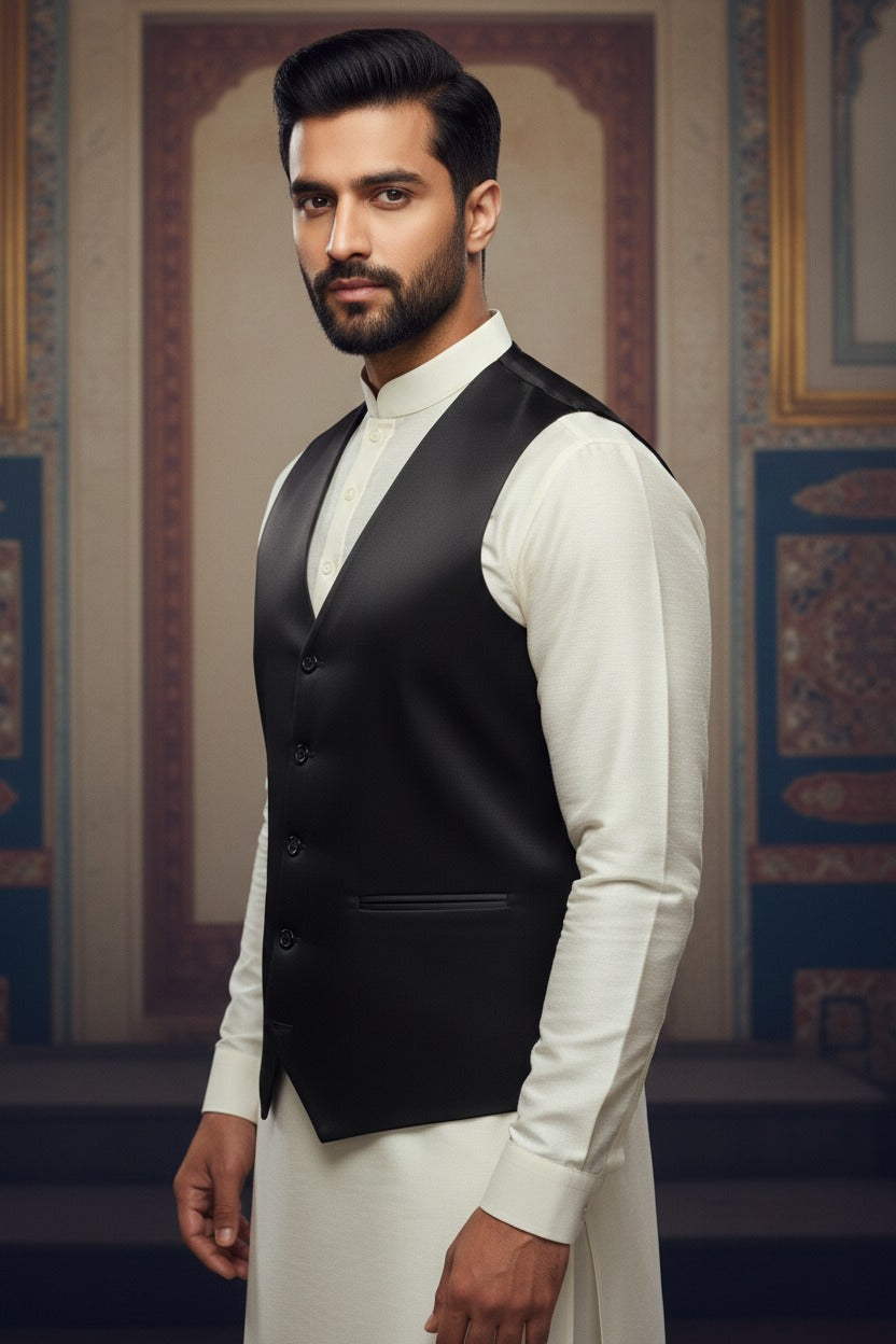 Men’s Black Nehru Jacket | Classic Ethnic Waistcoat for Weddings, Festive &amp; Party Wear&nbsp;