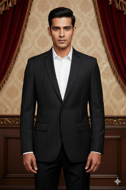 Men's Luxury Purple-Blue Pinstripe Jacquard Blazer