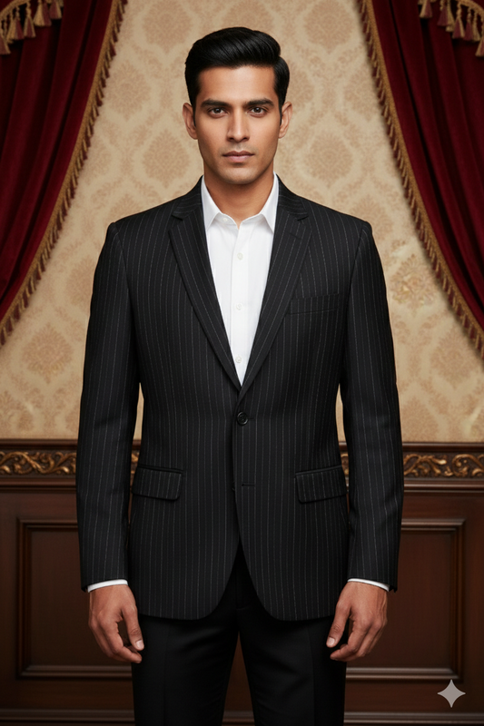 Men's Luxury Purple-Blue Pinstripe Jacquard Blazer