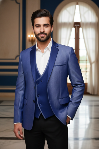 Men's Premium Blue Jacquard Silk Blend Formal Blazer