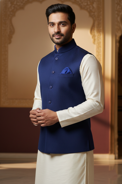 Men’s Dark Blue Nehru Jacket | Classic Ethnic Waistcoat