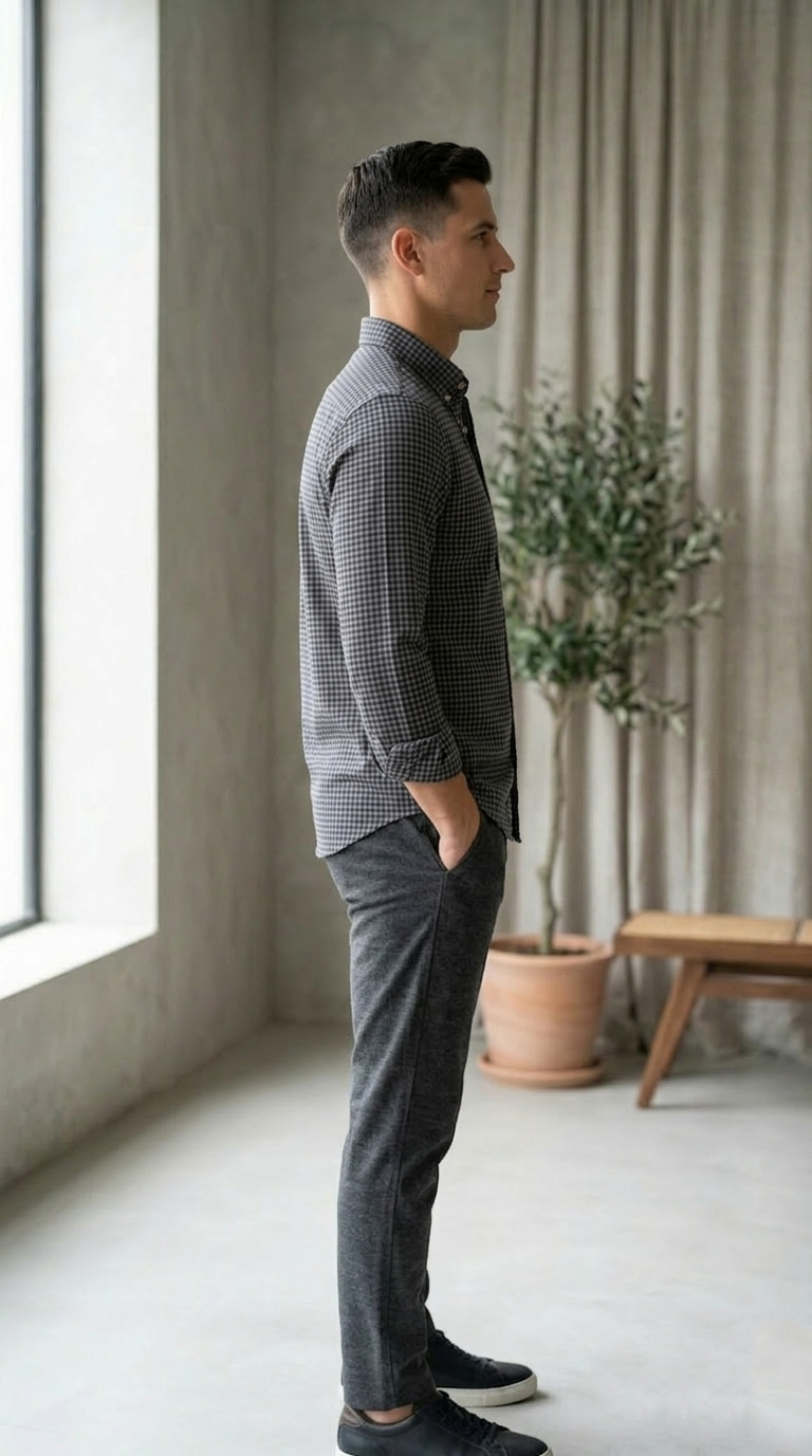 Men'sNavy Blue Checked Casual Shirt
