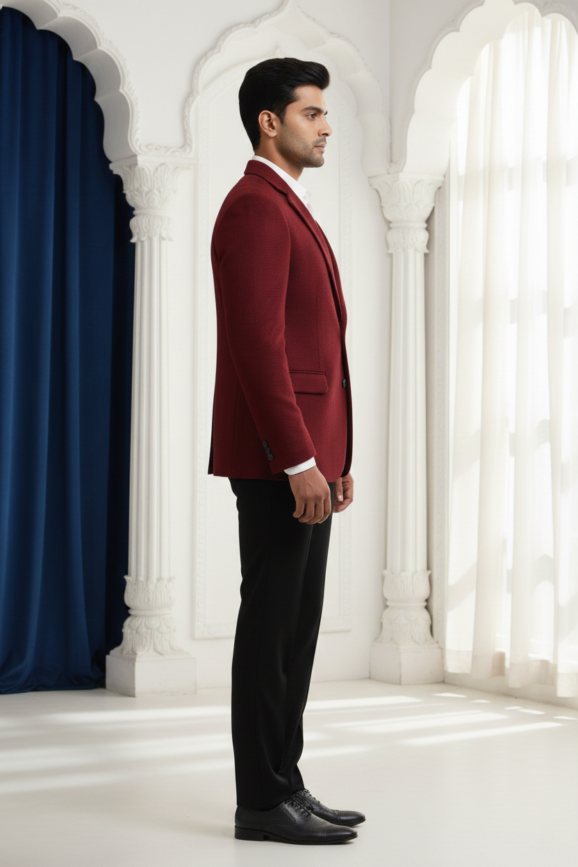 Men's Slim Fit Maroon Textured Blazer