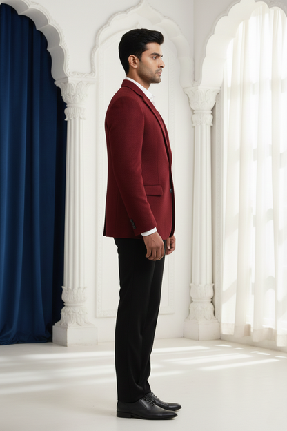 Men's Slim Fit Maroon Textured Blazer