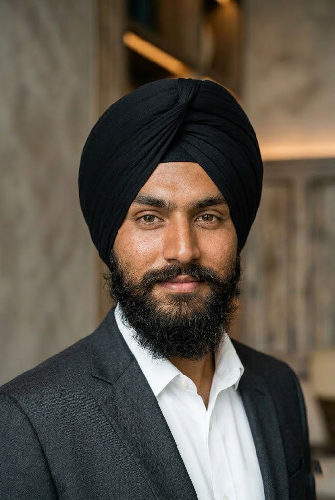 Midnight Black Formal Turban , Luxe Pleated Stretch