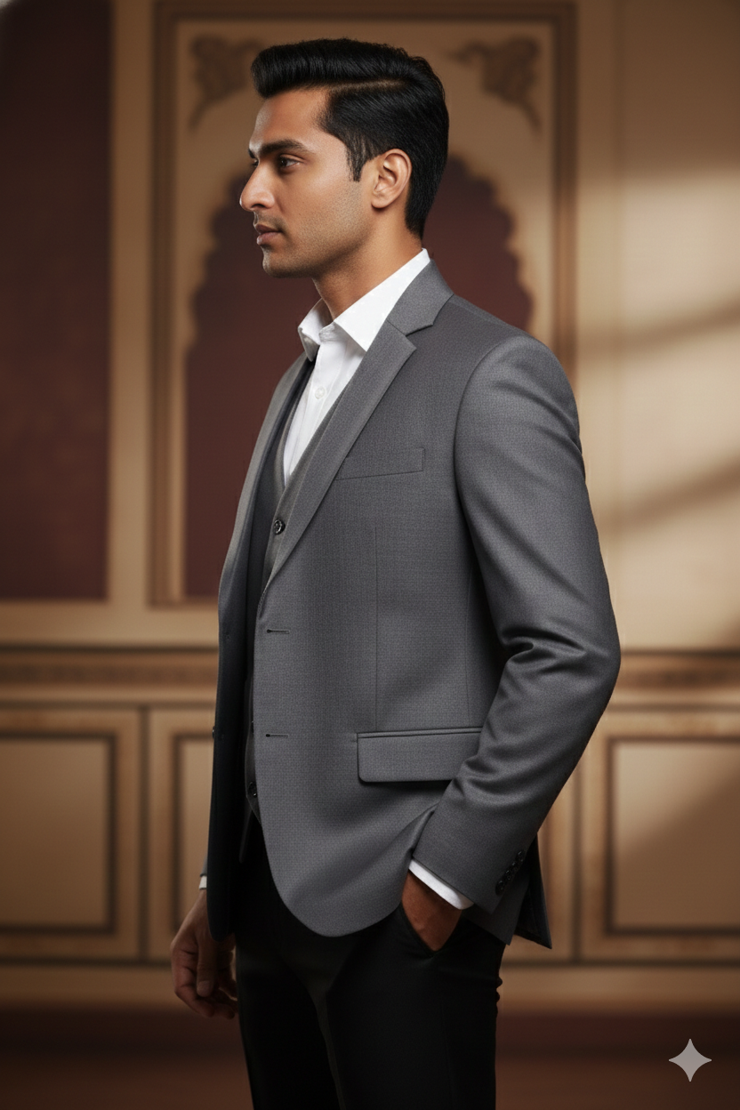 Premium Men's 3-Piece Slim Fit Suit - Slate Grey