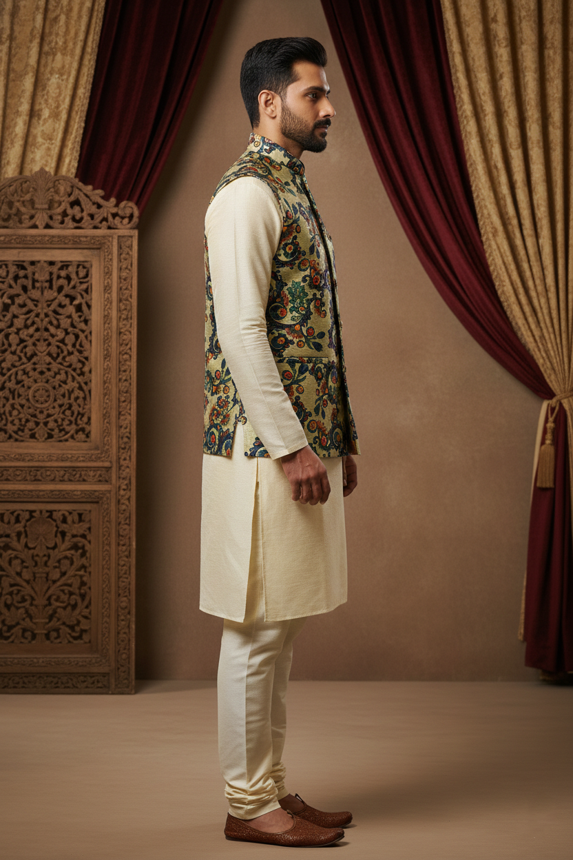 Artisanal Fusion: The Sage Silk Embroidered Nehru Jacket