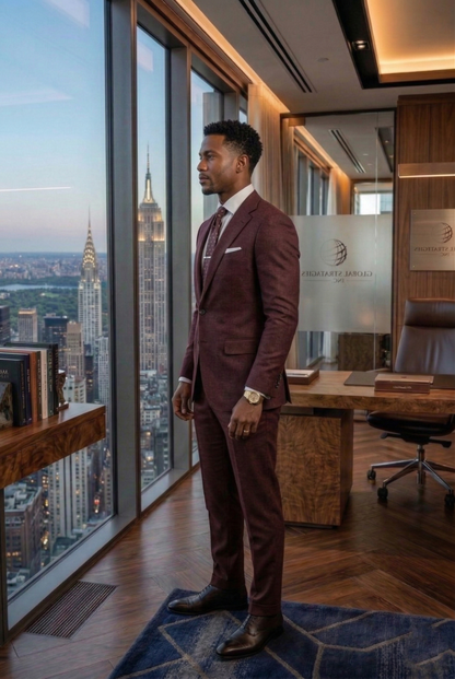 Men'sPremium Tailored Burgundy Business Suits