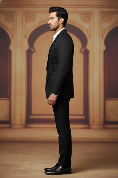 Men'sBlack Floral Embroidered Designer Blazer
