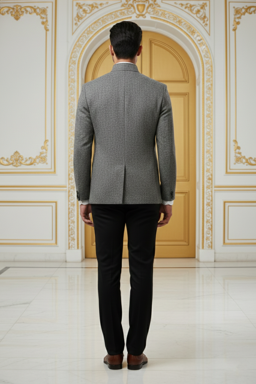 Men's Premium Grey Jacquard Jodhpuri Bandhgala Blazer