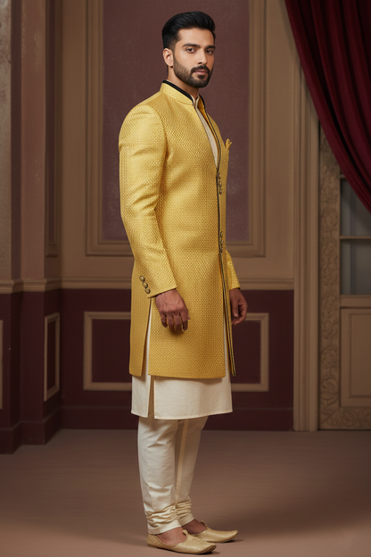 Golden Sherwani with Black Accents