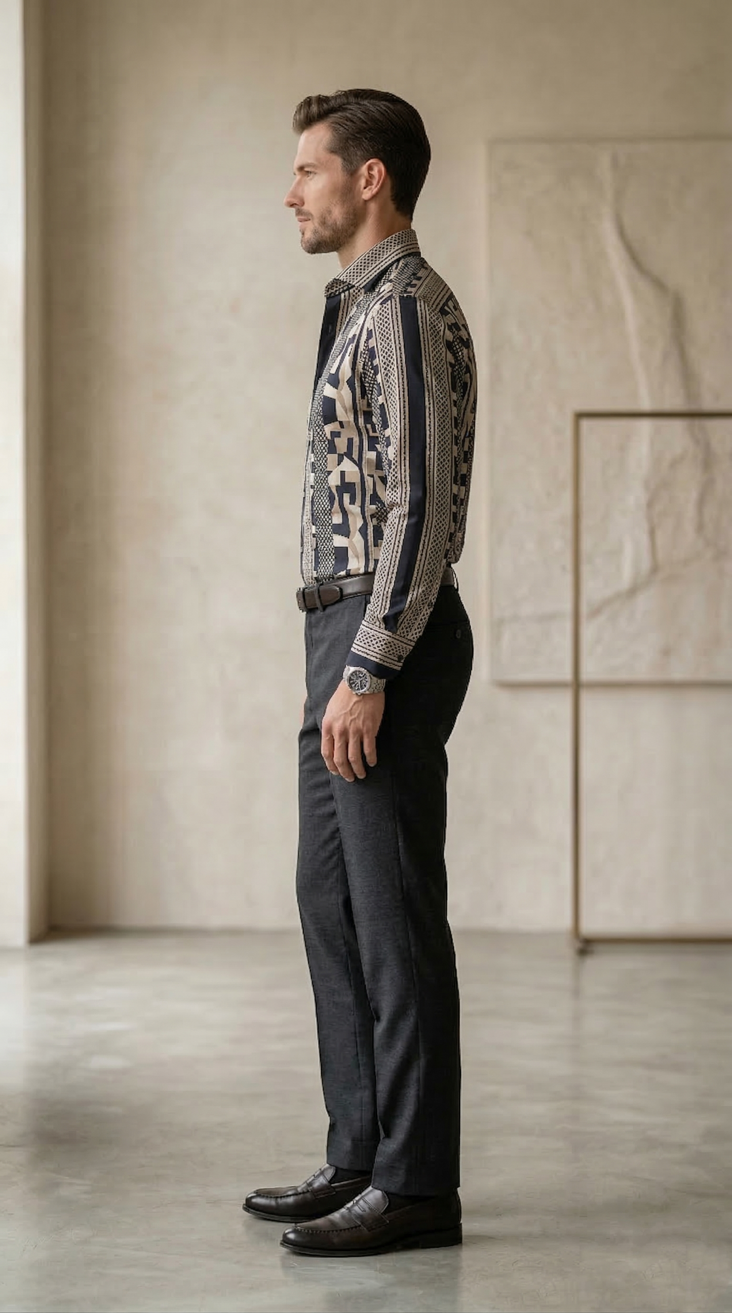 Men'sSlim-Fit Mosaic Geometric Print Silk-Blend Shirt