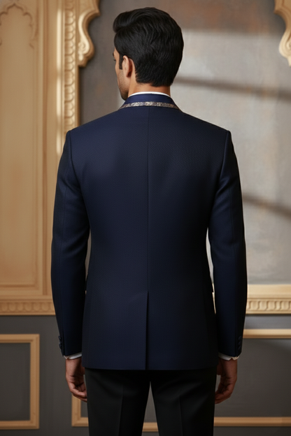 Men's Premium Navy Blue Jacquard Tuxedo Blazer