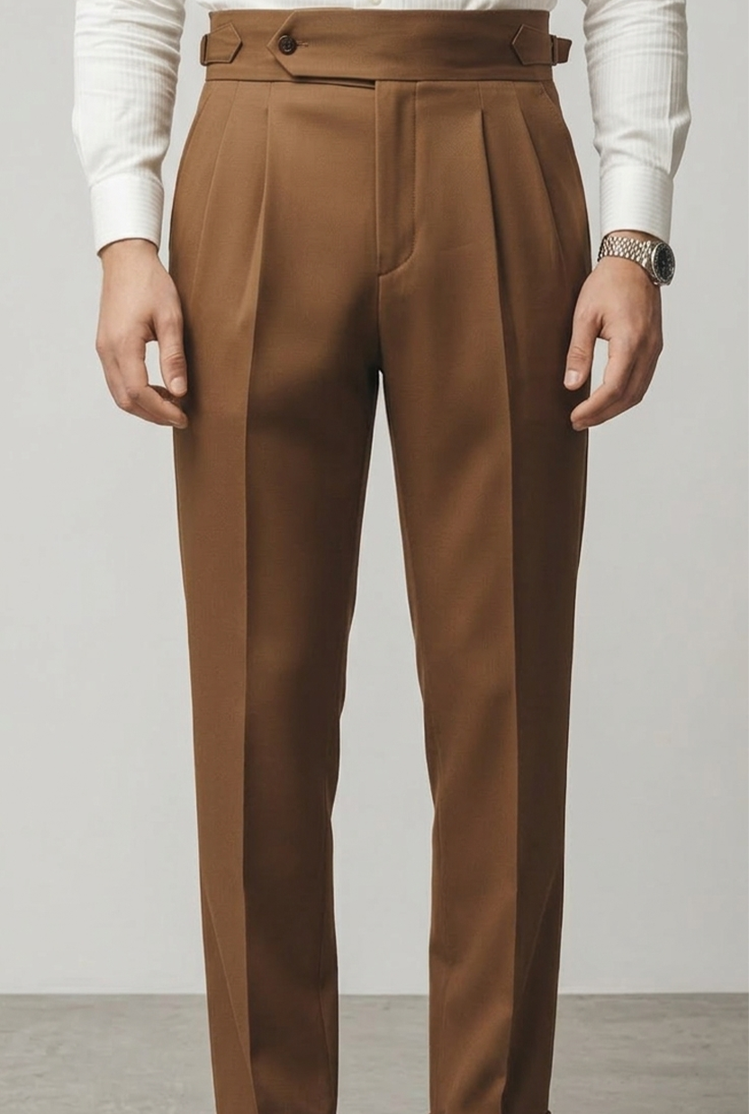 Men'sTobacco Brown High-Waisted Gurkha Trousers