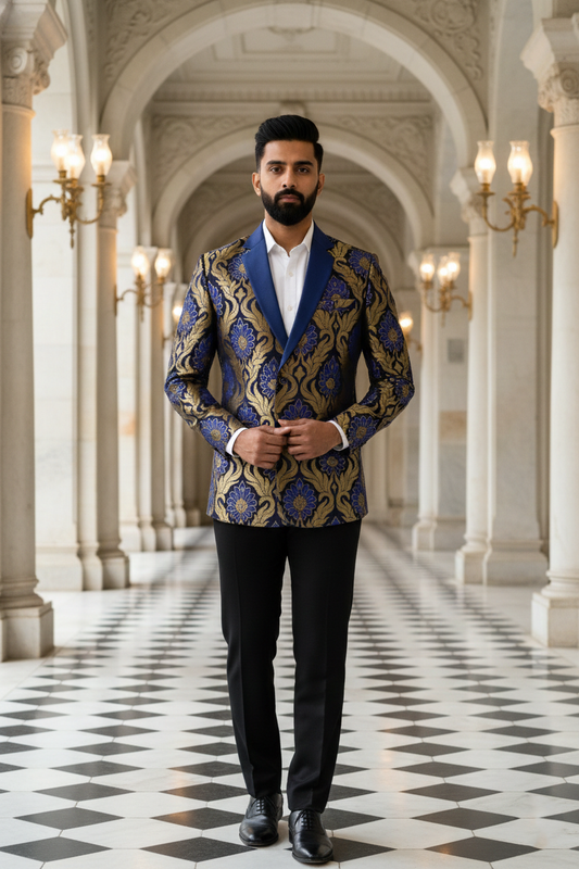 The Royal Azure Banarasi Brocade Evening Blazer