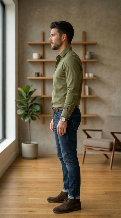 Men'sModern Olive Poplin , The Versatile Casual Essential