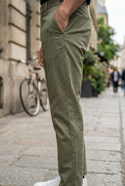 Slim-Fit Olive Cotton Chinos - Premium Casual Trousers