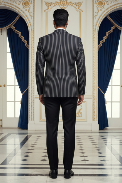 Premium Men'sBlack Pinstripe Jacquard Blazer