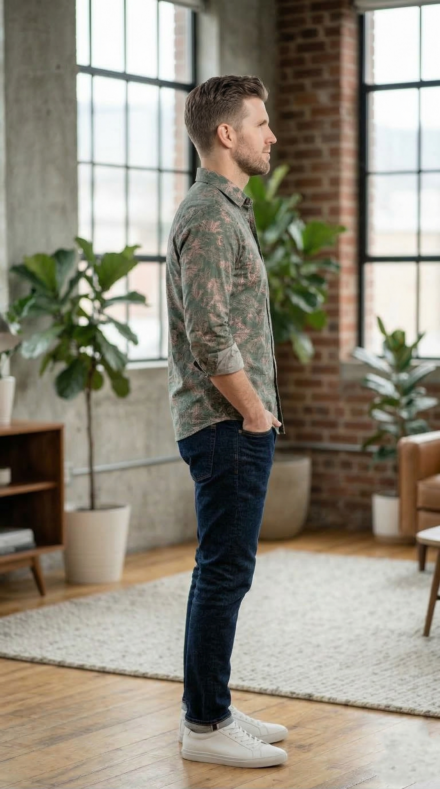 Men'sTropical Fern Print , The Modern Botanical Casual Button-Down