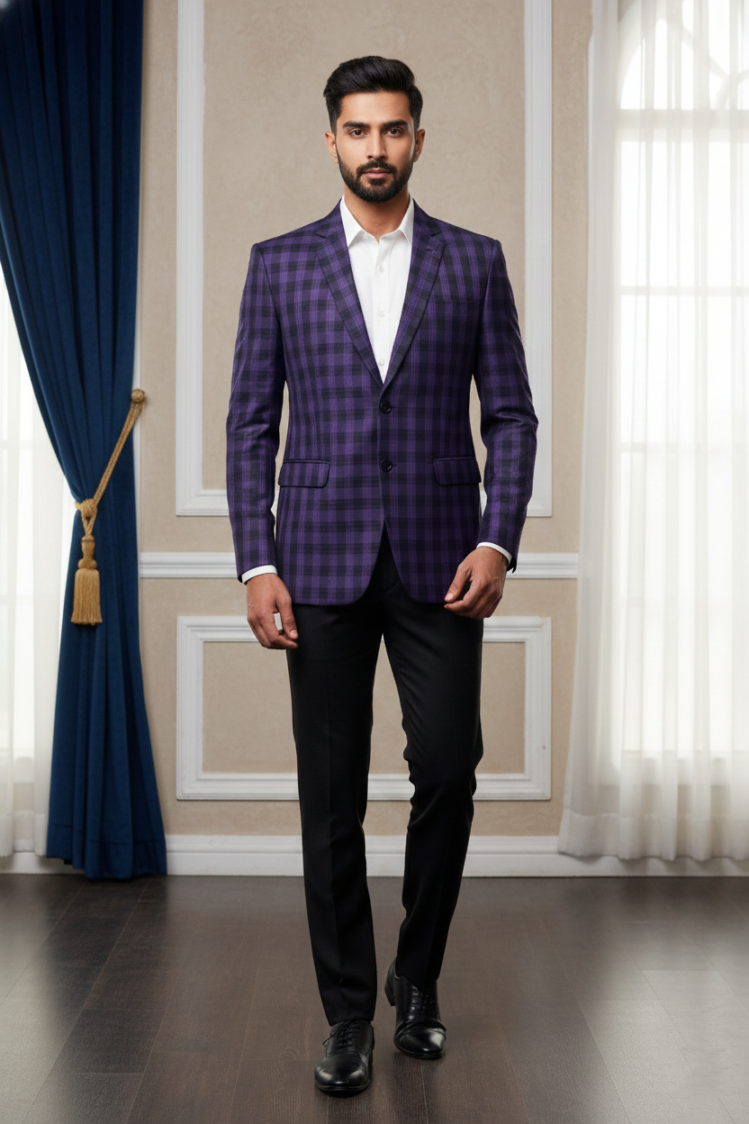 Men'sPurple Checkered Formal Blazer