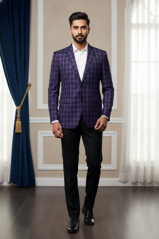 Men'sPurple Checkered Formal Blazer