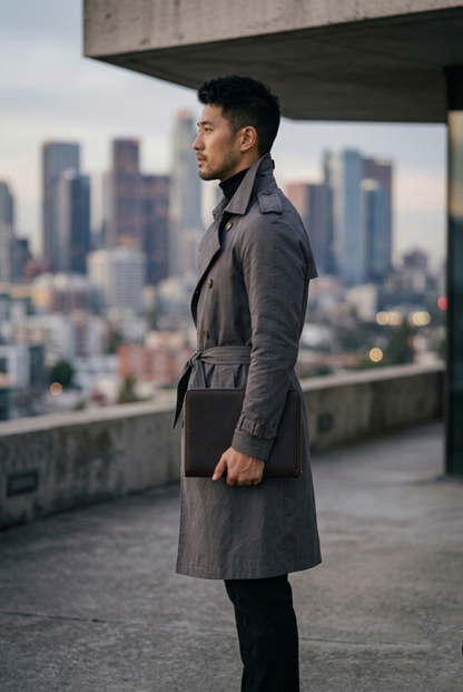 Men'sCharcoal Double-Breasted Urban Trench Coat