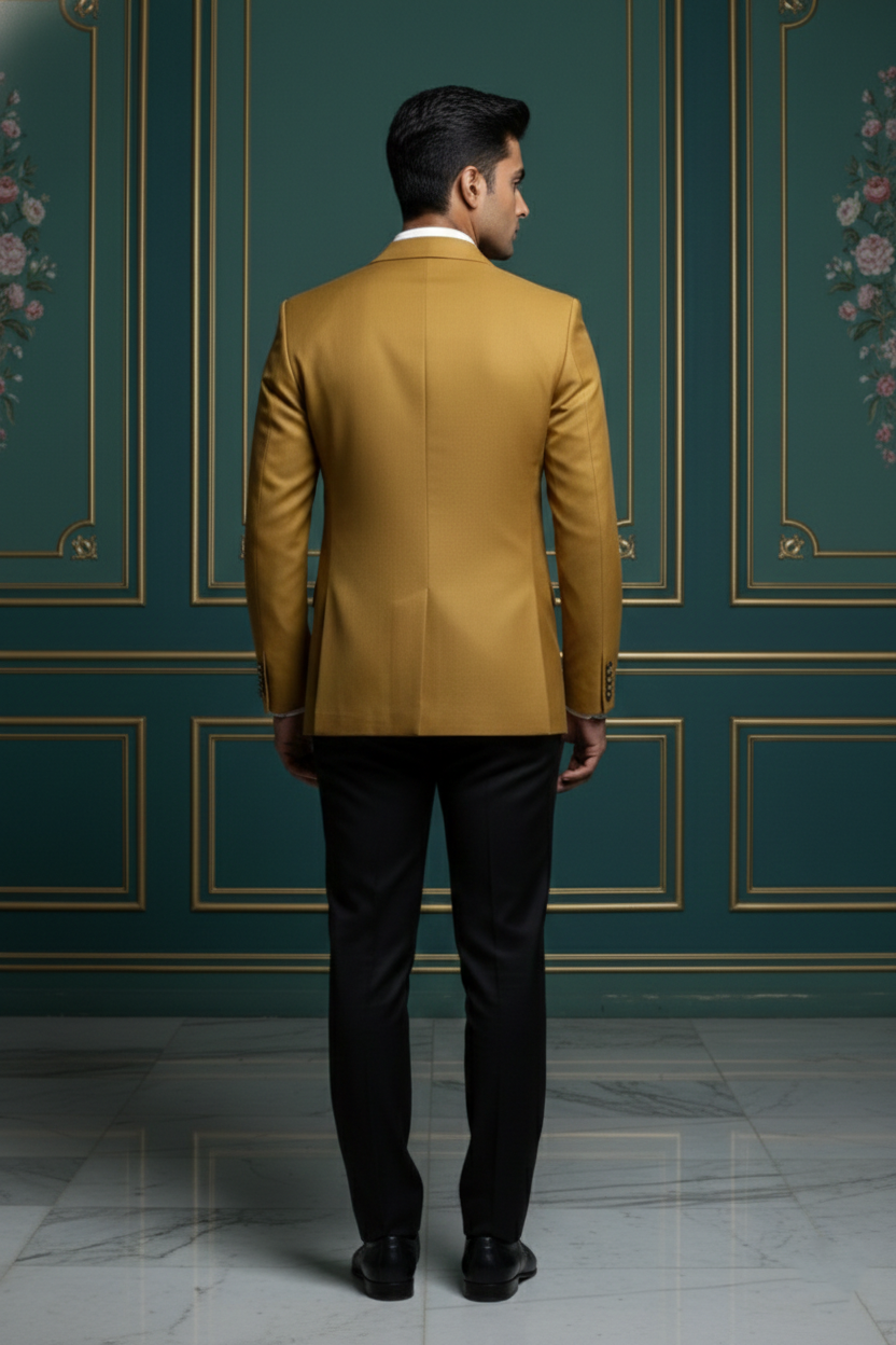 Men'sPremium Mustard Yellow Double-Breasted Blazer , Luxury Slim-Fit Formal Peak Lapel Jacket