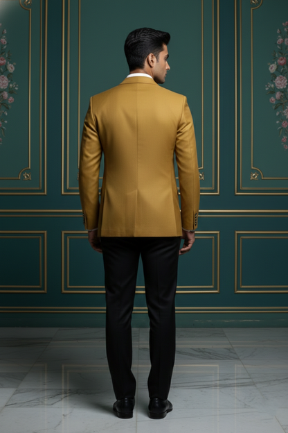 Men'sPremium Mustard Yellow Double-Breasted Blazer , Luxury Slim-Fit Formal Peak Lapel Jacket