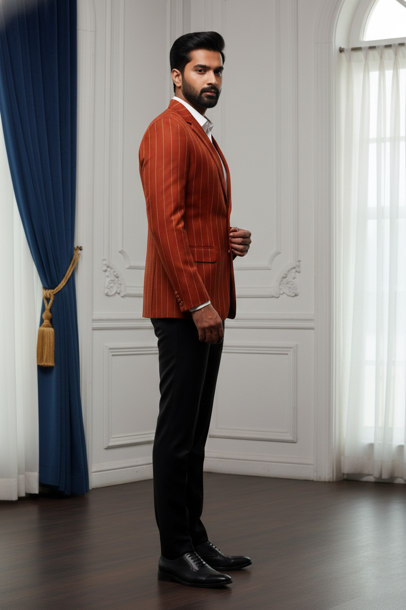 Men'sRust Orange Pinstripe Formal Blazer