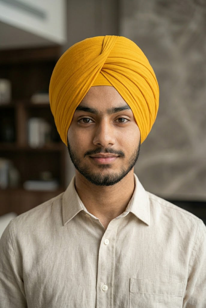 Golden Mustard Formal Turban , Radiant Pleated Stretch
