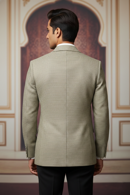 Men's Slim Fit Textured Blazer - Sage Grey Micro-Stripe Sport Coat with Notch Lapel