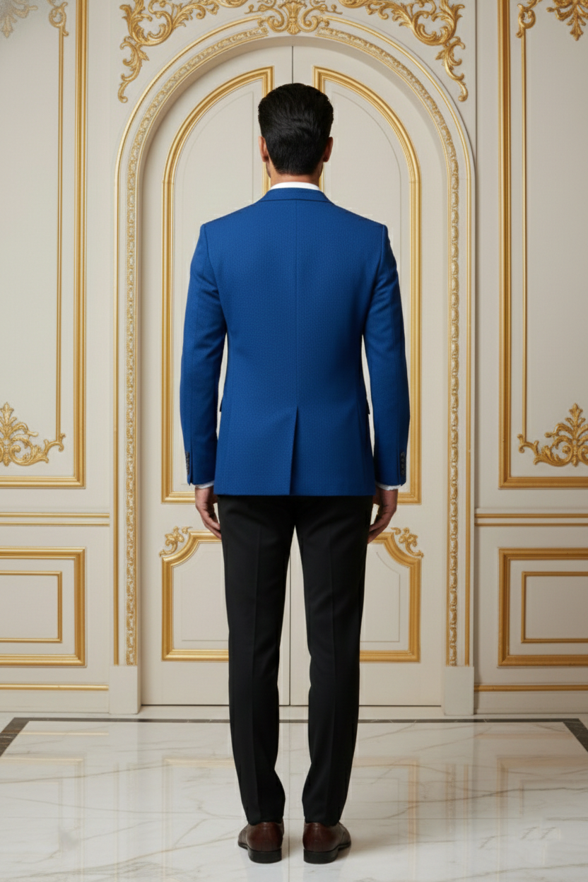 Men's Royal Blue Slim Fit Jacquard Blazer