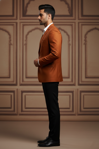 Men's Rust Orange Textured Jacquard Blazer