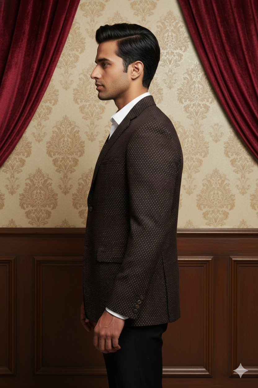 Men's Premium Chocolate Brown Micro-Dot Jacquard Blazer