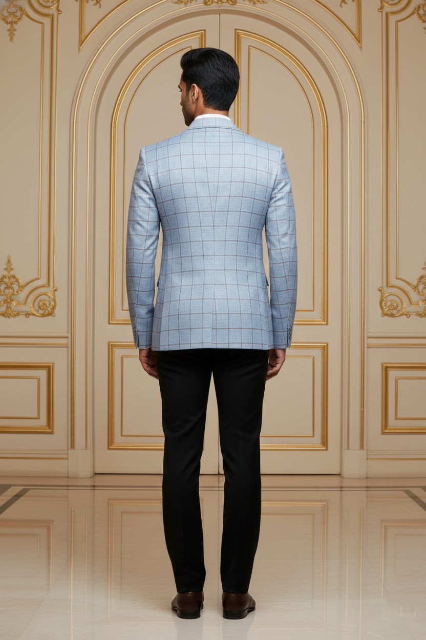 Men'sPremium Sky Blue Checkered Jacquard Blazer