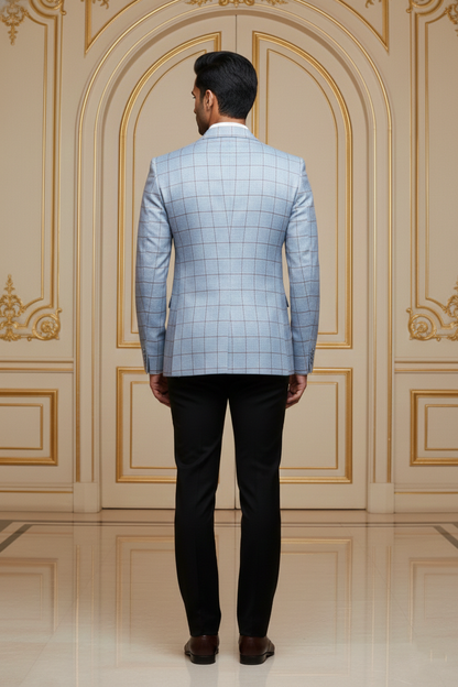 Men'sPremium Sky Blue Checkered Jacquard Blazer