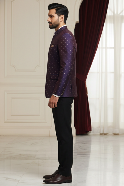 Royal Wine Textured Jodhpuri Bandhgala Blazer