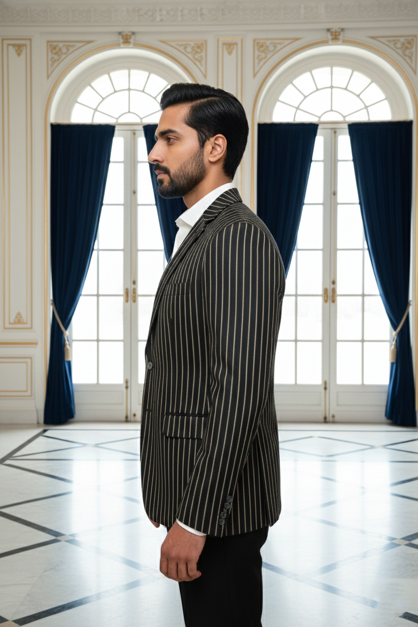 Men's Premium Black Pinstripe Jacquard Blazer