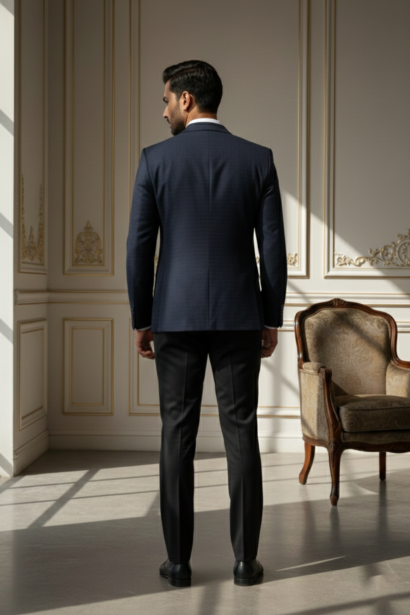Men'sMidnight Navy Micro-Check Tailored Blazer