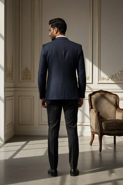 Men'sMidnight Navy Micro-Check Tailored Blazer