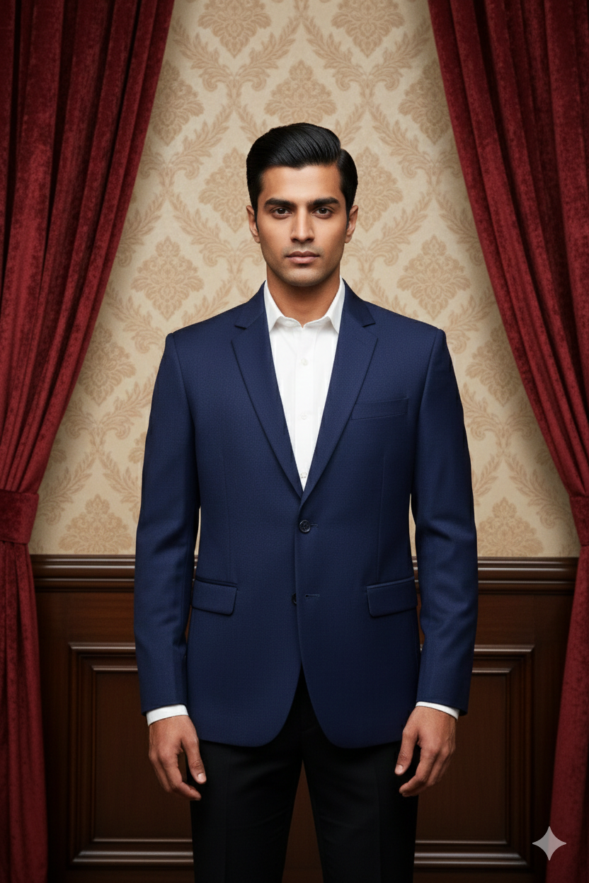 Men's Premium Midnight Blue Pinstripe Jacquard Blazer