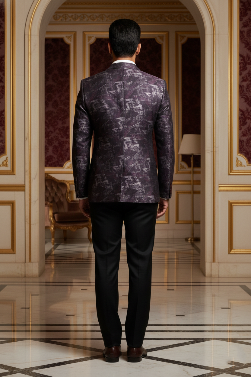 Men's Premium Wine Jacquard Slim Fit Blazer