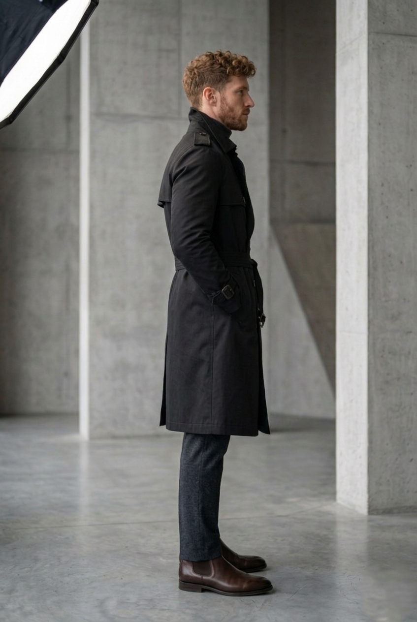 Men'sOnyx Black Belted Slim-Fit Trench Coat