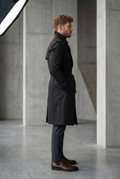 Men'sOnyx Black Belted Slim-Fit Trench Coat