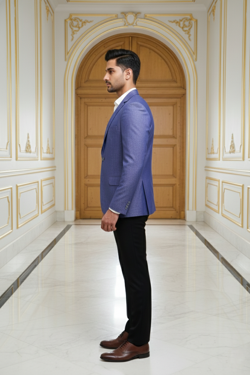 Men's Royal Blue Textured Jacquard Blazer