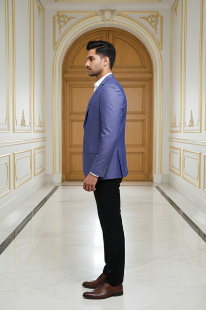 Men's Royal Blue Textured Jacquard Blazer