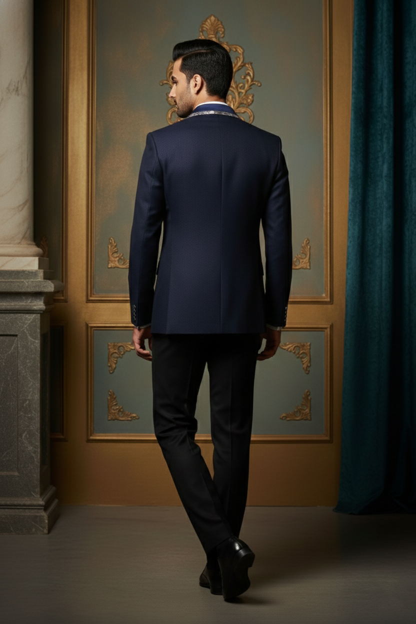 Men's Luxury 3-Piece Tuxedo Suit with Jacquard Silk Lapel & Waistcoat